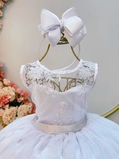 Vestido Infantil Branco Renda Metalizada Tule C/ Brilho Damas (2109BM) na internet
