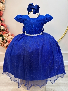 Vestido Infantil Azul Royal C/ Renda Daminhas de Honra Longo (2347AR) - loja online