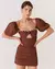 Vestido retrô com Mangas Bufantes Marrom Roberta - comprar online