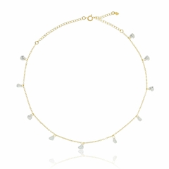 Corrente Choker em Zirconia de Coraçao Banhado em Ouro 18k
