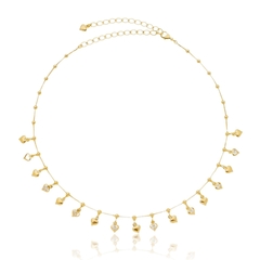 Corrente Choker com mini Corações de zircônia Banhado em Ouro 18K