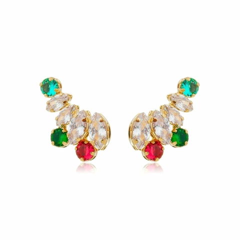 Brinco com Zircônia Colorida Banhado em ouro 18K