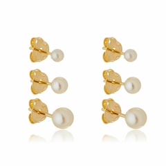 Brinco Trio com Pérolas Banhado ouro 18K