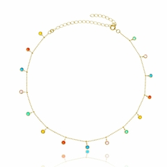 Corrente Choker em Pedra Colorida Banhado em Ouro 18K