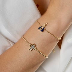Pulseira Nossa Senhora Cravejada Zircônia Azul Banhada em ouro 18K - comprar online