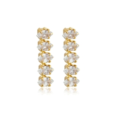 Brinco Reto 5 Zircônias Brancas Banhado em ouro 18k