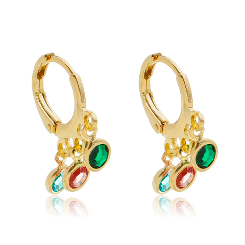 Brinco de Argola com Pequenas pedras Coloridas Banhado em ouro 18K