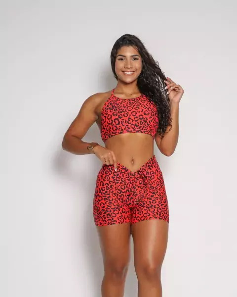 Short Empina Onça Vermelho + Top Sortido