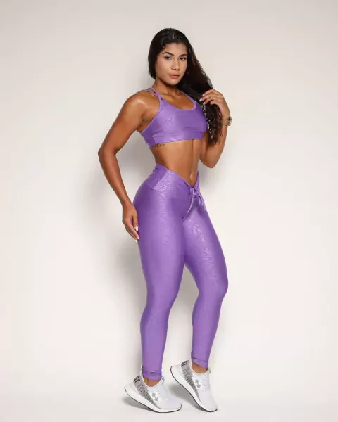Calça Empina Cirrê Tigre Lavanda + Top Sortido