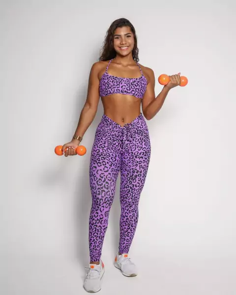 Calça Empina Light Onça Roxo + Top Sortido