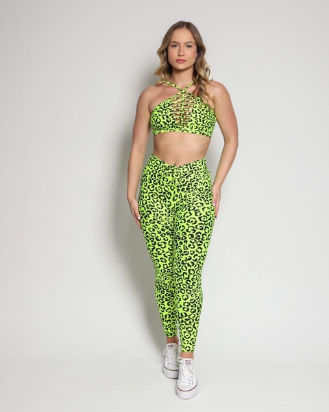 Calça Empina Light Onça Color Amarelo Neon + Top Sortido