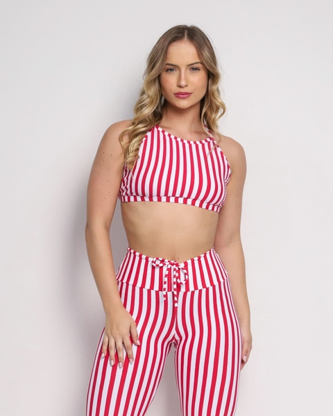 Calça Empina Light Listrado Vermelho/Branco + Top Sortido