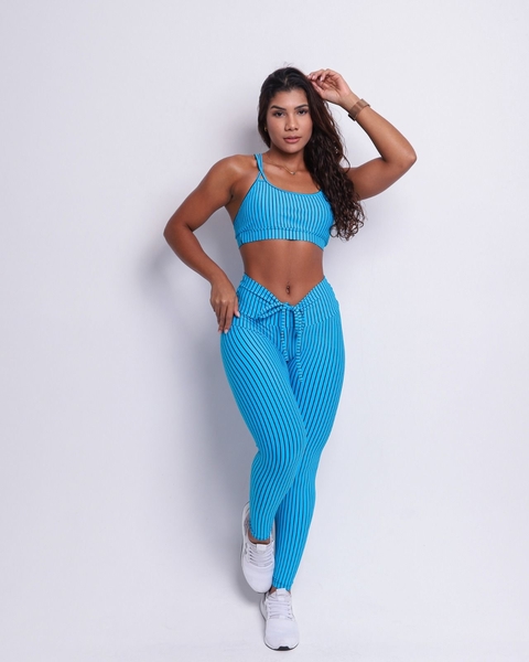 Calça Empina Light Listrado Azul/Preto + Top Sortido
