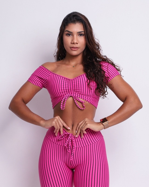 Calça Empina Light Listrado Laranja/Preto + Top Sortido - (cópia)