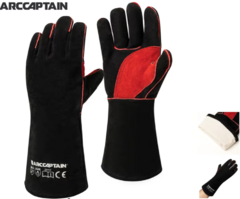 Arcaptain luvas de soldagem trabalho soldador cowskin couro churrasco luva grill