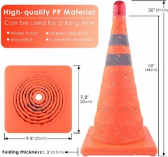 Cone de segurança reflexivo retrátil com luzes LED