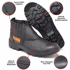 Bota Couro Legítimo Solado Costurado Bico PVC Duro