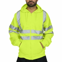Jaqueta de moletom reflexiva com capuz e zíper para trabalho noturno - MDSecurPro