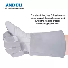 Imagem do Luvas de solda de couro andeli resistentes ao calor para a solda