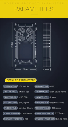 Detector de gás BH 4S portátil 4 em 1, O2, EX, H2S, CO - loja online