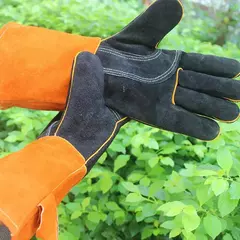 Luvas De Proteção De Soldagem De Couro Preto, Manoplas De Couro Pesadas na internet