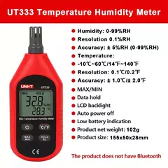 UNI-T UT383/UT383BT Medidor de Luz, UT363/UT363BT Anemômetro, UT353/UT353BT Medidor de Ruído, UT333/UT333BT Termo-higrômetro Digital com Bluetooth - comprar online