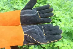 Imagem do Luvas De Proteção De Soldagem De Couro Preto, Manoplas De Couro Pesadas