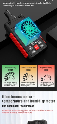 Detector de Vazamento de Gás HT609 com Alarme Sonoro e Tela LCD - comprar online
