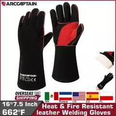 Arcaptain luvas de soldagem trabalho soldador cowskin couro churrasco luva grill - comprar online