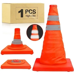 Cone Retrátil de Sinalização de Segurança com listra reflexiva (45cm) - MDSecurPro