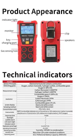 Detector de Gases Multifuncional UNI-T UT334E+
