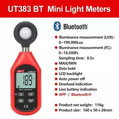 UNI-T UT383/UT383BT Medidor de Luz, UT363/UT363BT Anemômetro, UT353/UT353BT Medidor de Ruído, UT333/UT333BT Termo-higrômetro Digital com Bluetooth - MDSecurPro