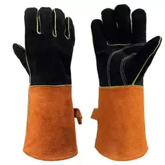 Luvas De Proteção De Soldagem De Couro Preto, Manoplas De Couro Pesadas - MDSecurPro