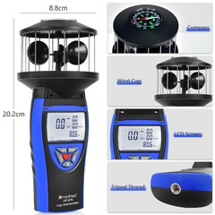 Medidor de vento portátil com retroiluminação LCD, Anemômetro Digital