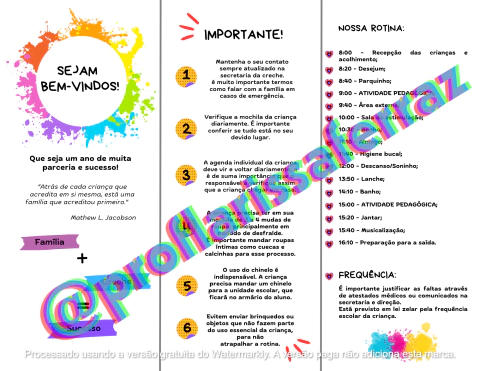 Folheto Reunião de pais e Responsáveis EDUCAÇÃO INFANTIL/CRECHE