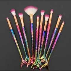 Kit 10 pçs de pincéis de maquiagem sereia conjunto profissional