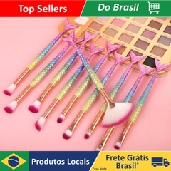 Kit 10 pçs de pincéis de maquiagem sereia conjunto profissional
