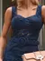 Vestido midi azul marinho de renda com recortes e cinto forrado L’amour Bleu na internet