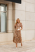 Vestido Midi de Renda Marrom Com Off-White Selene Marrom