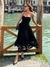 Vestido Midi de Veludo e Barrado de Guipir Francesca Preto - comprar online