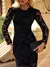 Vestido Midi Tubinho de Renda Preta Com Mangas Longas Elizabeth - comprar online