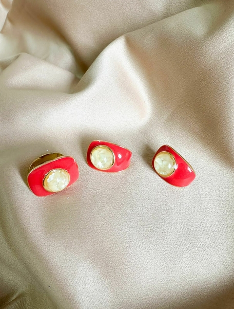 CONJUNTO VERMELHO DE PEDRA COM ESMALTE ITALIANO