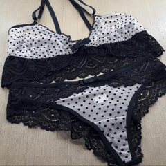 Conjunto sem Bojo Tule Poá e Renda - Camila Bastos Moda
