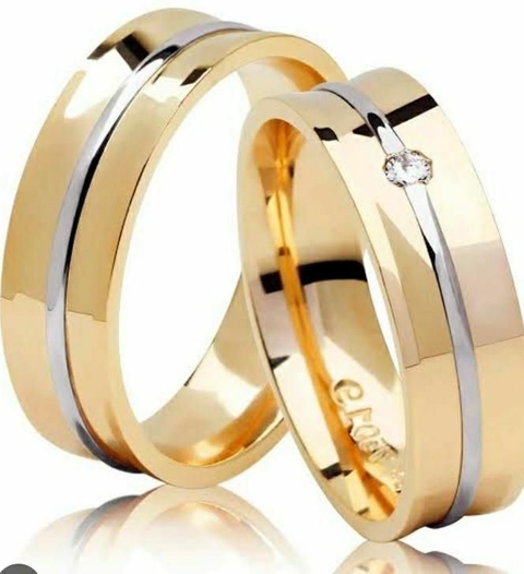 Par de Alianças Concavo Bodas de Prata em Ouro 18k