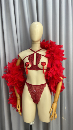 Conjunto Sexy de Tiras e Renda - Vermelho na internet