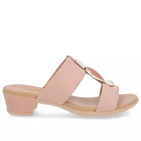 Tamanco Salto Bloco Rosa Couro Enfeite - Usaflex