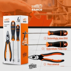 Set pinza universal + 2 destornilladores Ergo Plano y Philips + destapador de regalo BAHCO