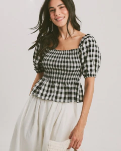 Blusa Linho Vichy P&B