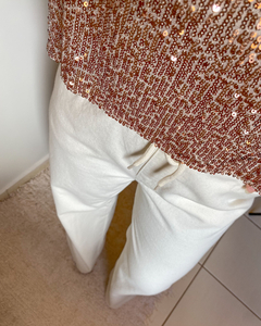 Calça Track Wide Leg Sarja Marfim