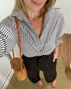 Camisa Listrada Oversized P&B - BUCCHI STORE